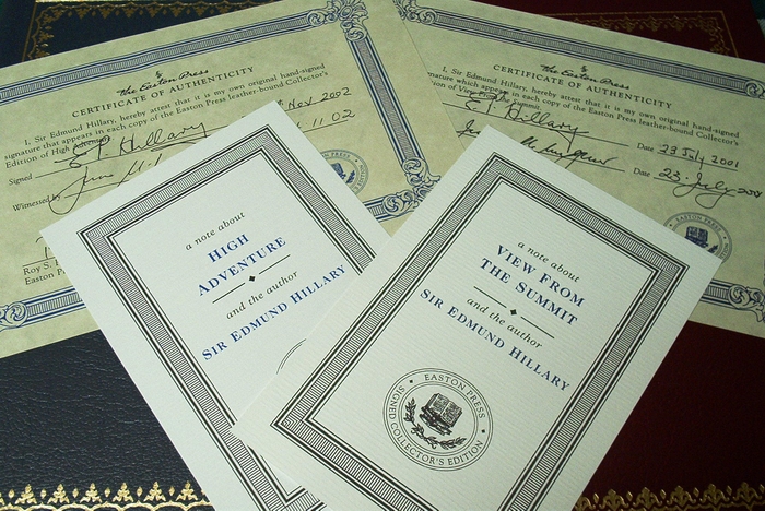 Sir Edmund Hillary certificate